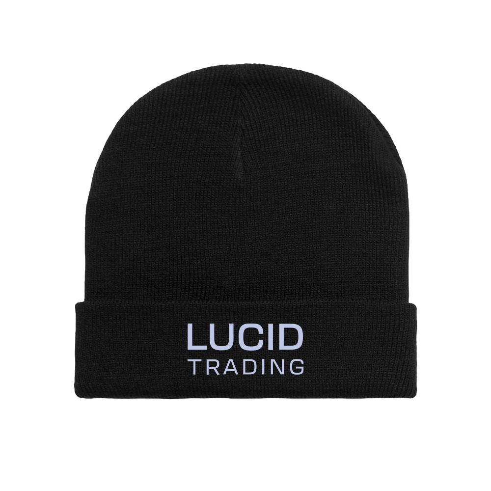 Black beanie with 'Lucid Trading' logo on a white background